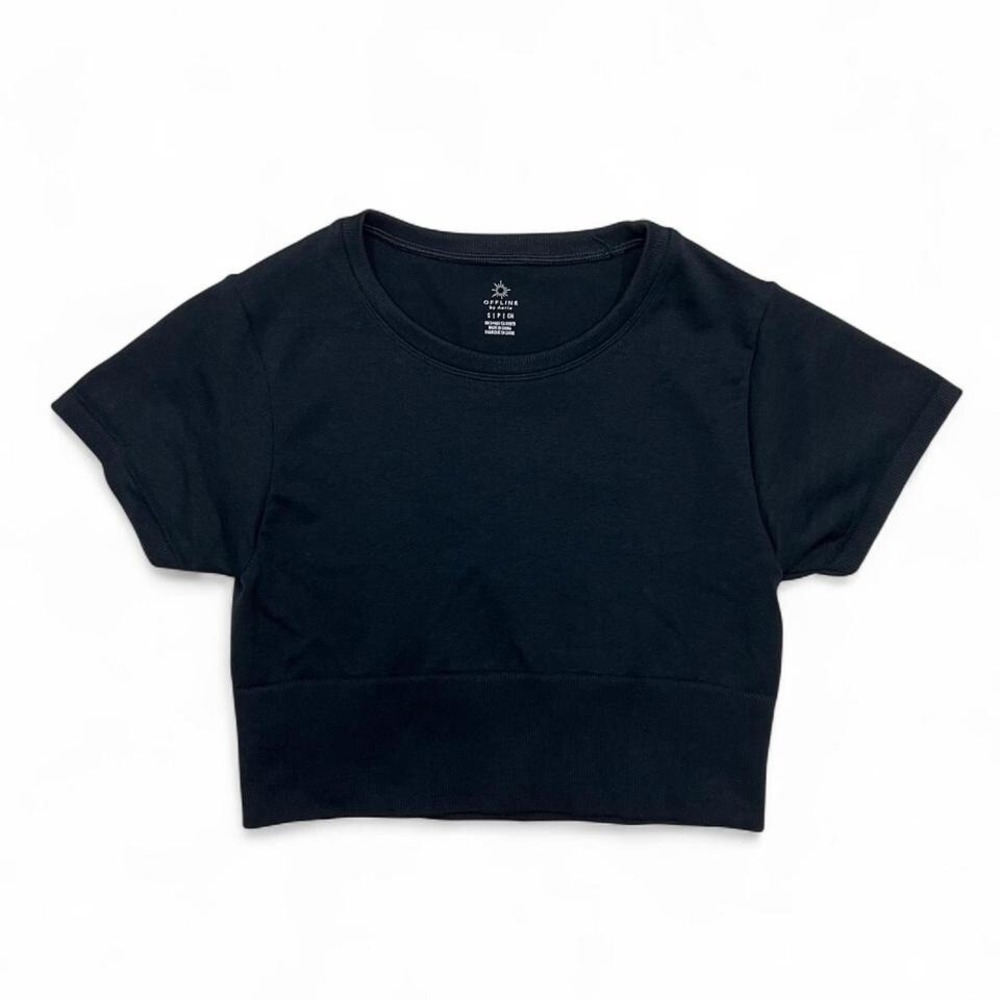 Offline‎ By Aerie Black Workout Crop Top Size Small Active Stretch Sport
